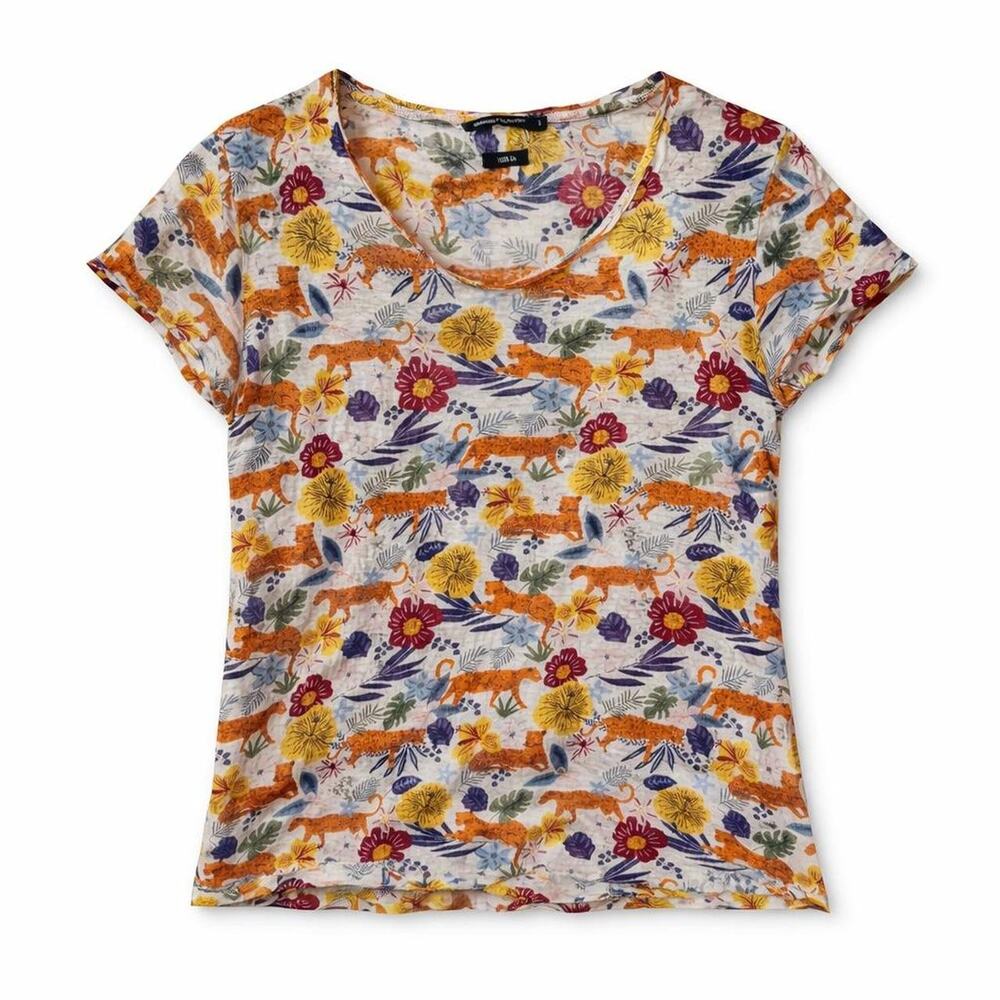 Linen Top Tiger Jungle Cat Kitty Animal‎ Print natural fibers maximalist teach S